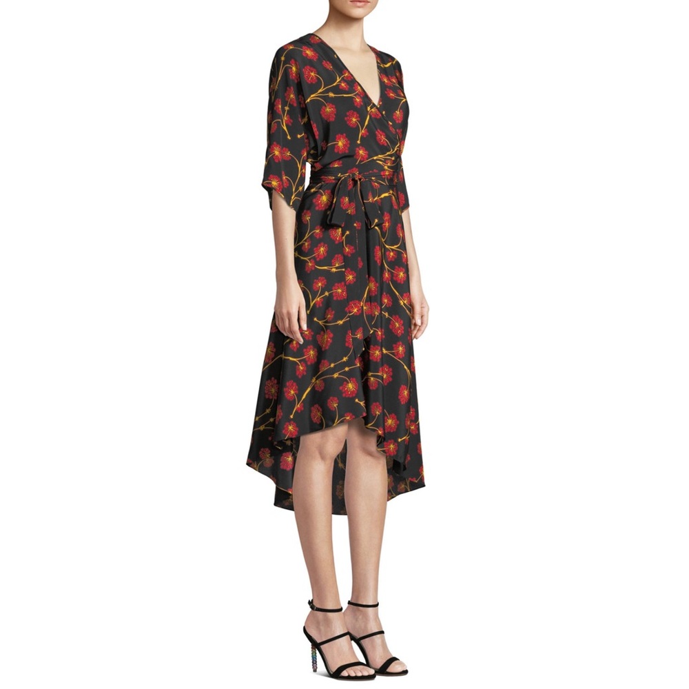 Diane Von Furstenberg Eloise Floral Print Asymmetrical Wrap Dress Women's XS